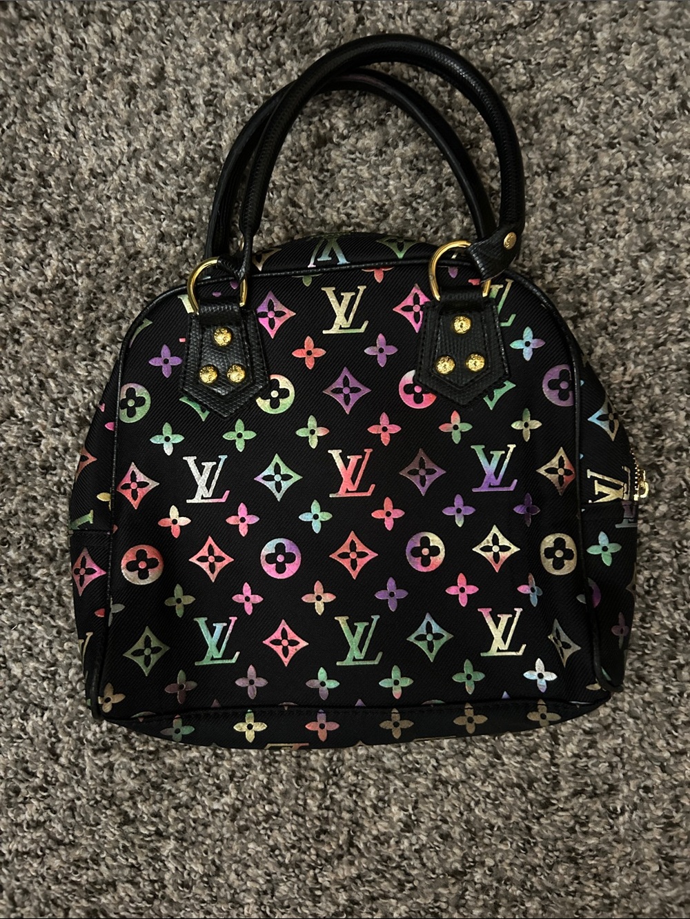 Source Unknown Black Satchel with Multicolor Monogram Print and Gold Hardware - Picture 2 of 5